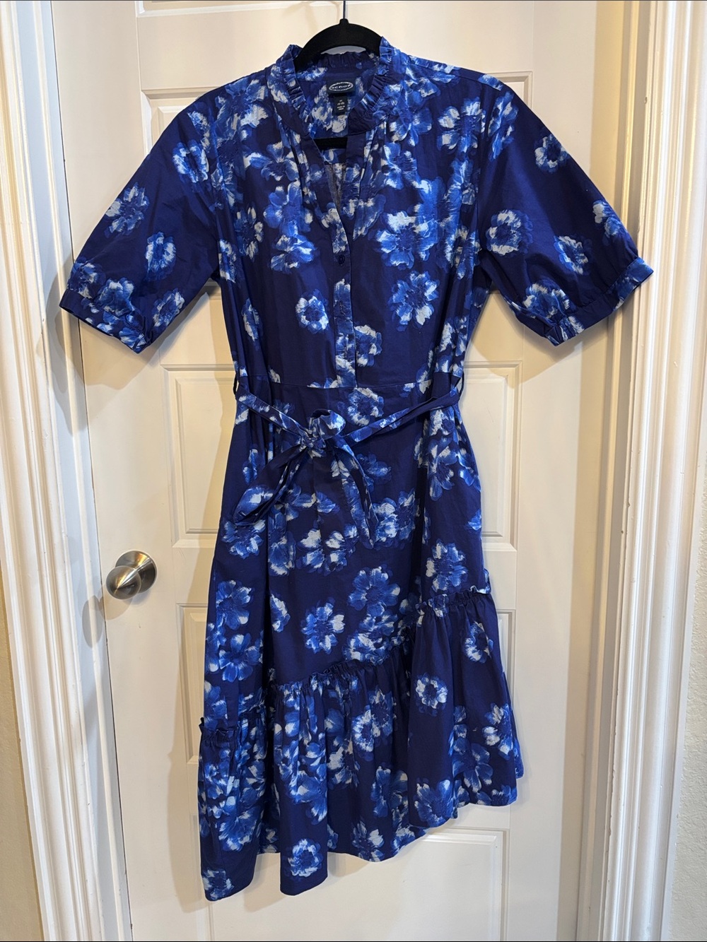 Medium dress by Scoop. Asymmetrical ruffle timeline.